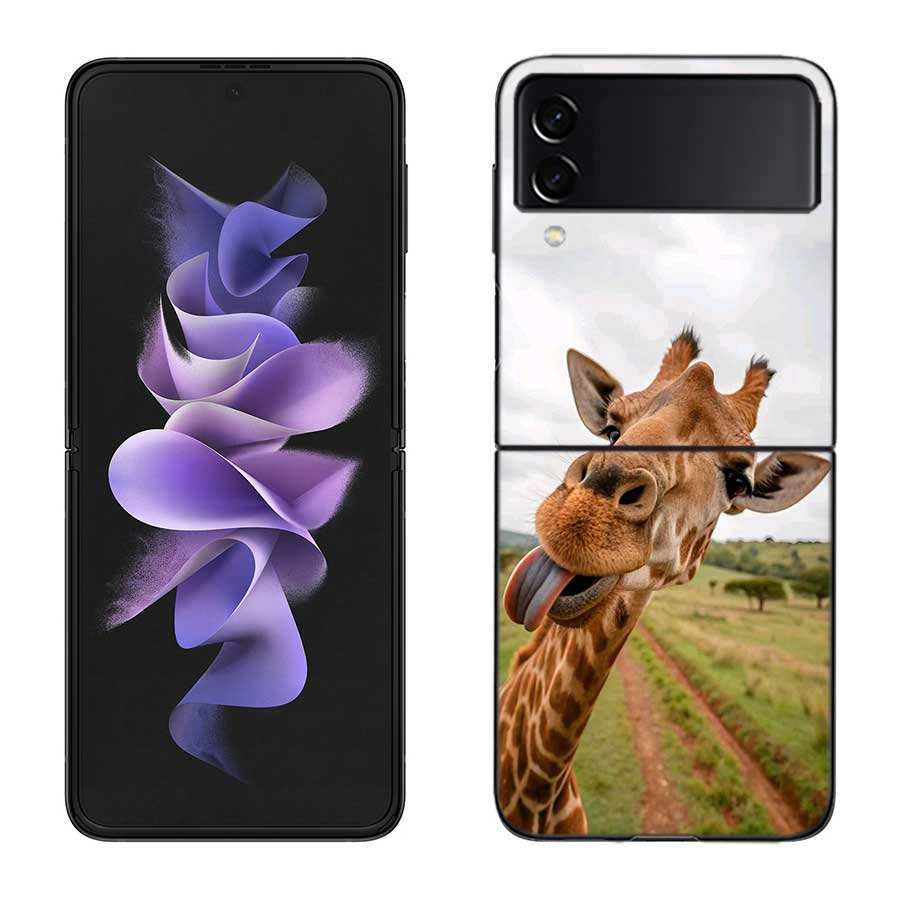 Žirafy Mají Dlouhé Krky Pouzdro Na Telefon Pro Samsung Z Flip 7 6 5G Galaxy Z Flip 5 4 3 Černé Pevné Kryt Buněčného Telefonu Luxusní PC Skořápka Coque