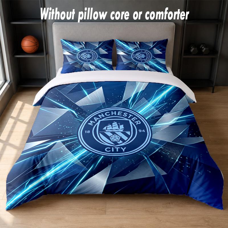 Set Biancheria da Letto Manchester City Design 1 Copripiumino + 2 Federe Morbido Traspirante Biancheria da Letto per la Casa