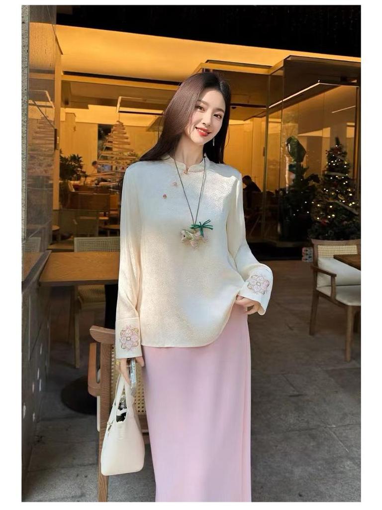 Rongtai Elegant High-Waist Lace Trim Straight Skirt with Back Slit - Women's Fashion 2026