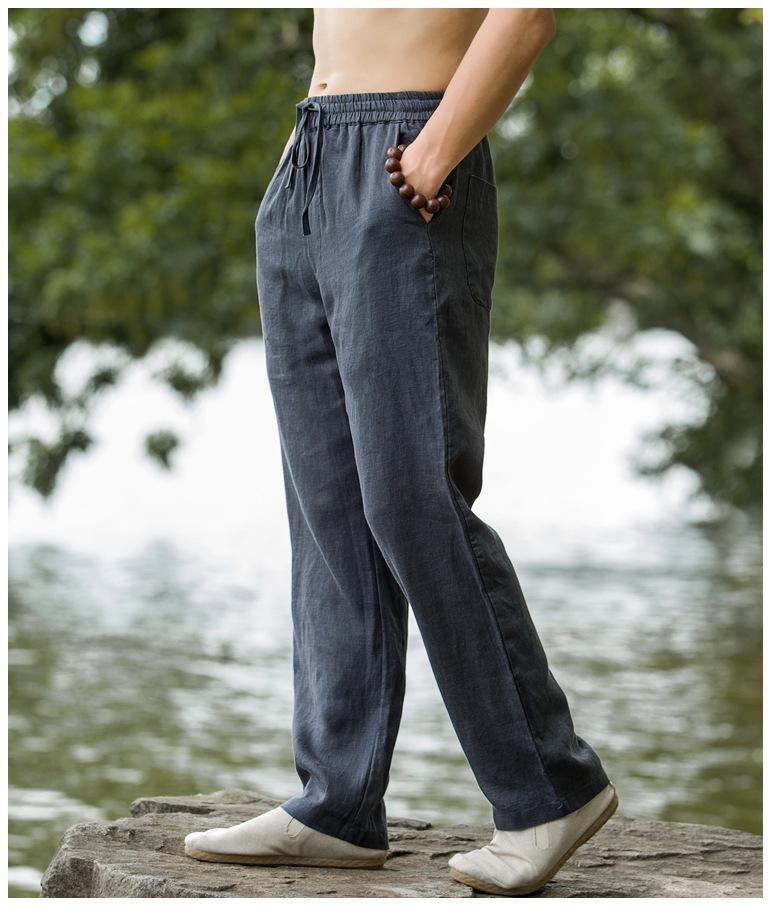 Men's Retro Chinese Style Linen Summer Trousers - Loose, Thin, Straight Casual Pants.