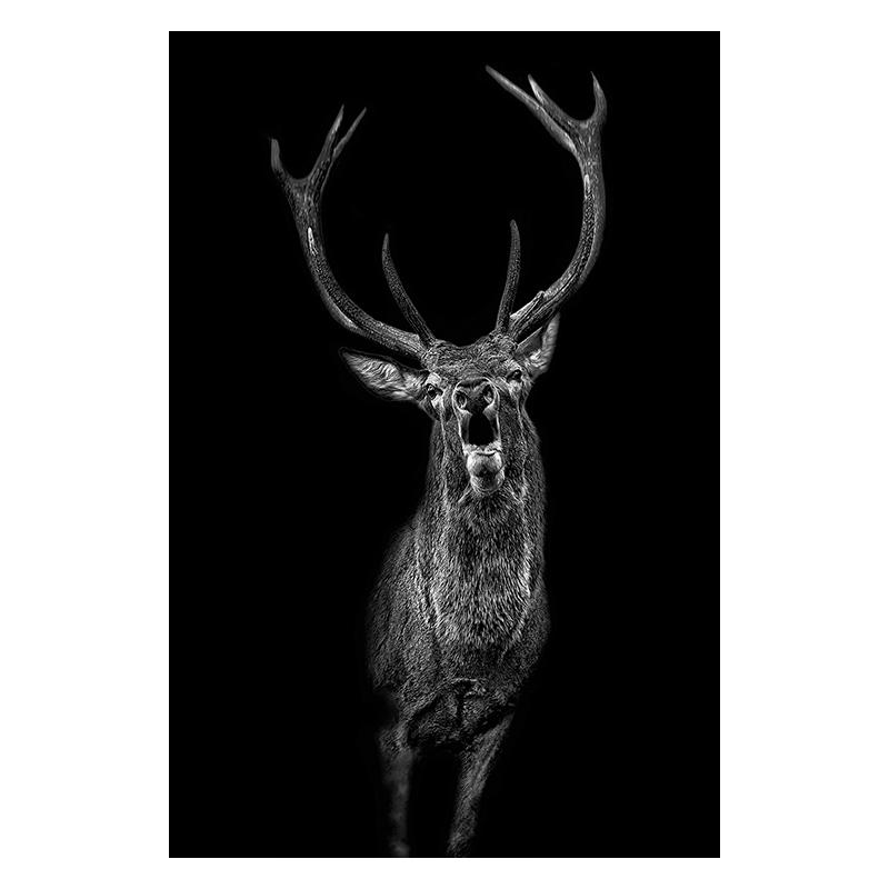 Schwarzes Hirsch Gemälde Druck Leinwand Poster Modern Minimalistisch Wandkunst Tierporträt Dunkle Bilder für Wohnzimmer Heim Wanddeko