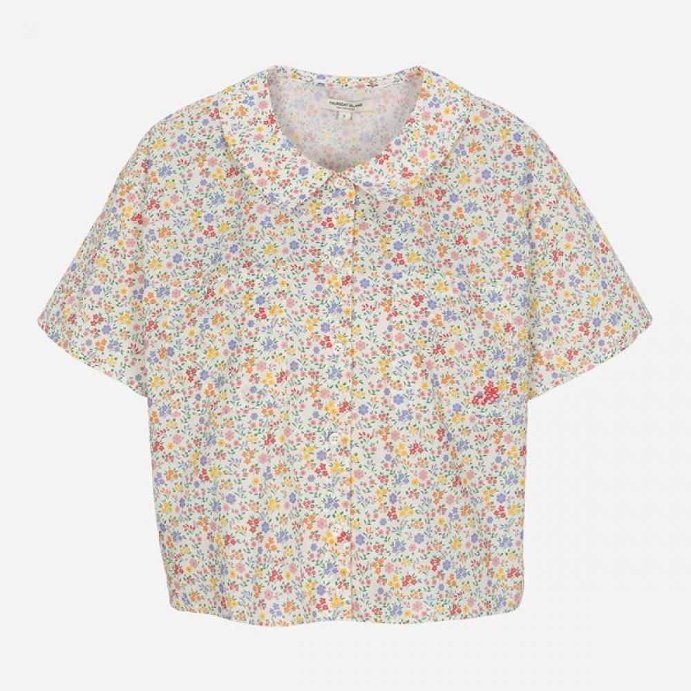 Thursday Island Women Flower Pattern Round Collar Blouse T264mbl291w