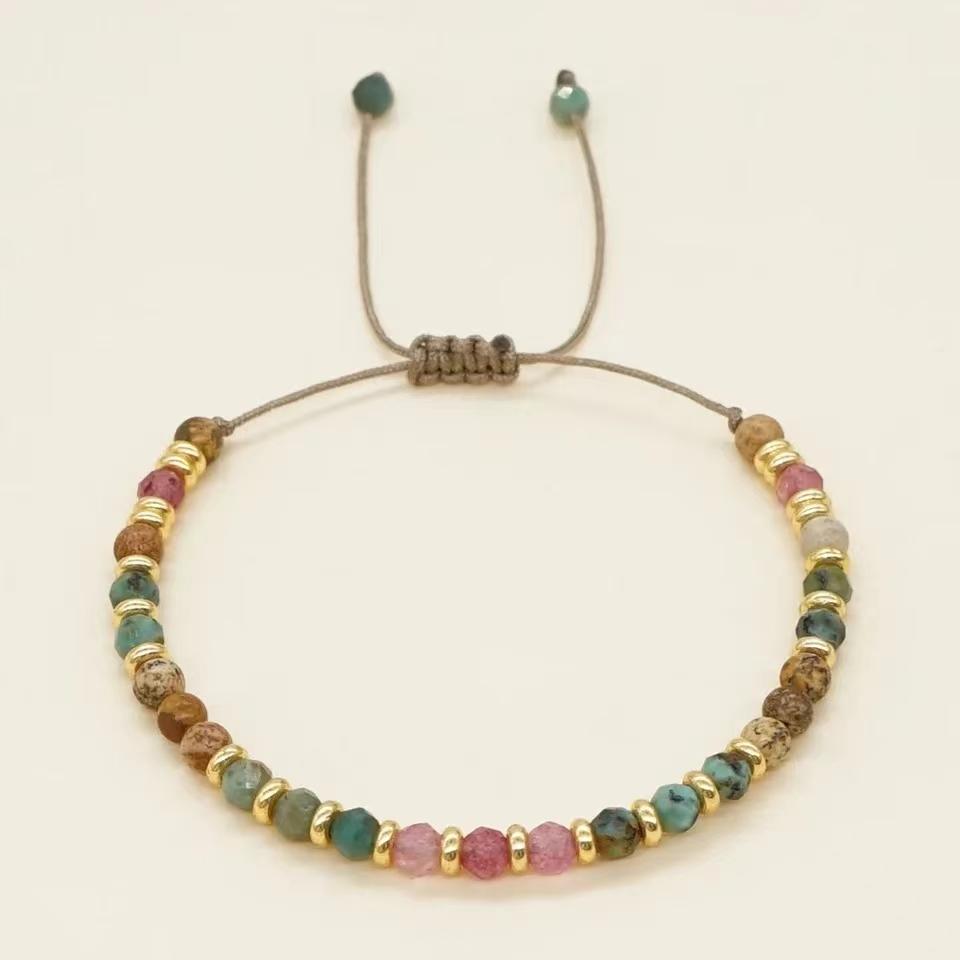 Multi-colored Semi-Precious Stone Gold CCB Bead Adjustable Rope Bracelet Candy Color Bead  Daily Wear Jewelry Beads Color Random