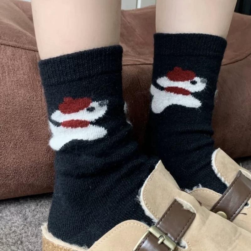 Female Autumn and Winter Thickened Warm Lovely Puppy Wool Boneless Pile Socks