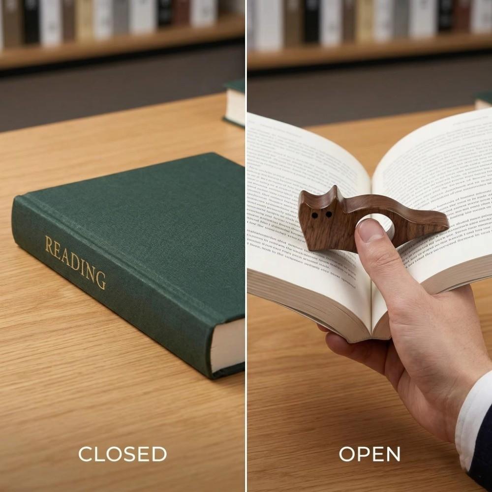 Fast Reading Aid Wooden Cat Bookmark One Hand Operation Reading Bookmark Rings  Book Use