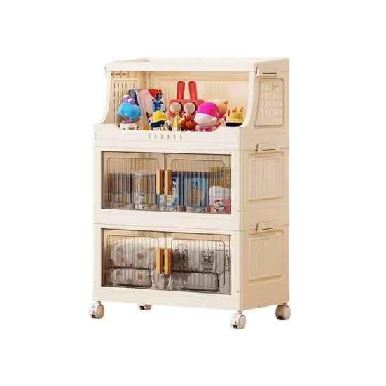 Stackable Collapsible Storage Bins Storage Boxes with Door And Wheels Multi-tier Rolling Organizer with Shelf for Kids Toys Snacks Blanket Pillow