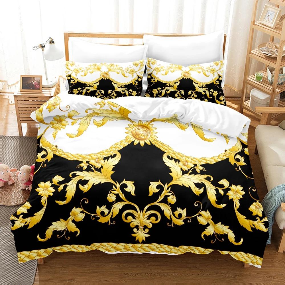 3D Print Gold Decorative Pattern Bedding Sets Skin Friendly Duvet Covers Comfortable And Lovely Suitable For All Ages 135x200cm