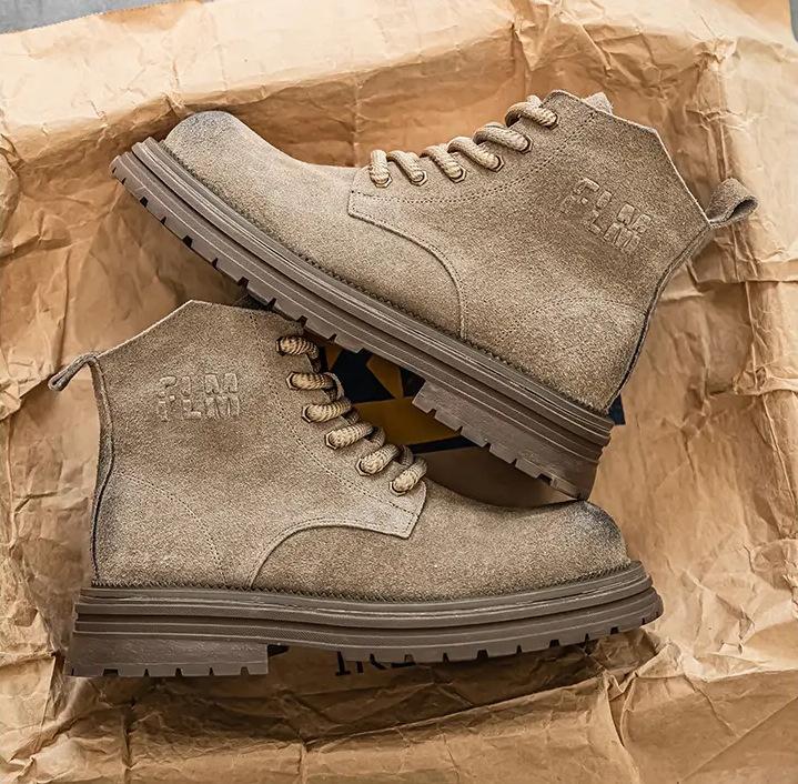 Martin boots men's high-top autumn and winter 2024 new side zipper rhubarb boots British style tooling boots turned fur leather shoes men