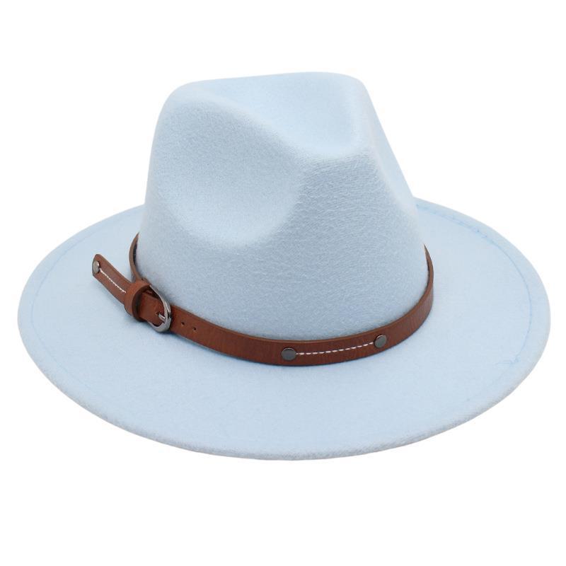 Big Edge Top Hat Belt Buckle Jazz Hat Men'S And Women'S Felt Hat Street Shooting Gambler Hat Concave Fedora Hat Tide