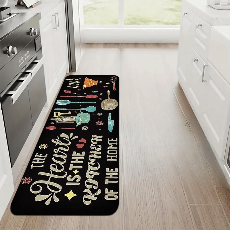 American Retro Kitchen Carpet Mat Rug Soft Washable Non-slip Floor Mat Vintage Utensil Pattern Ideal for L-shaped Kitchen Rug