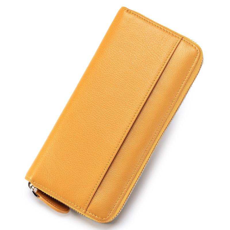 Cowhide Organ Bag, Long Zipper Lady's Wallet, Genuine Leather Large-capacity Clutch