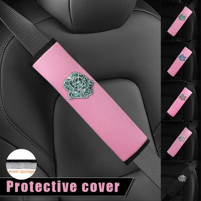 2Pcs Women's Car Seat Belt Cover Rose Pink Safety Belt Shoulder Cover Breathable Protection Seat Belt Padding Pad Auto Interior