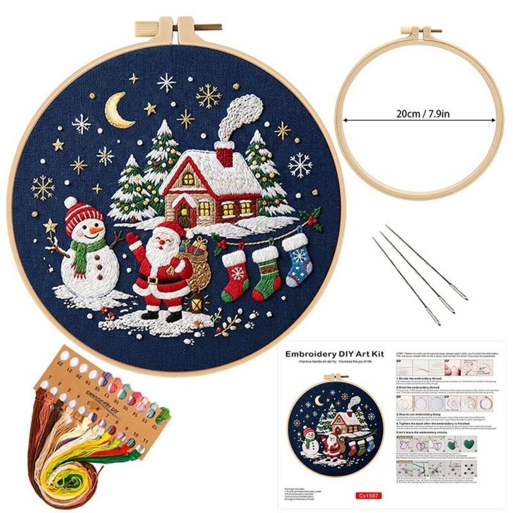Santa Claus Christmas Embroidery Kit Handmade DIY Embroidery Kit Xmas Embroidery Craft Set  Indoor