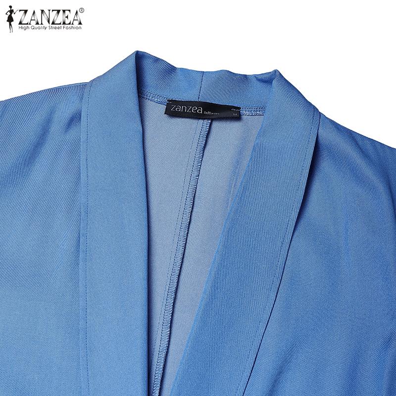 ZANZEA Women Casual Shawl Collar Loose 3/4 Sleeve Thin Cardigan Tops
