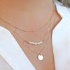 Women's Stylish Faux Pearls Polished Coin Charm Pendant Three Layers Necklace