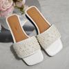 [Foreign Trade] European Station Fashion Outer Sandals New Pearl Rhinestone Flat Bottom One-character Cool Slippers Women