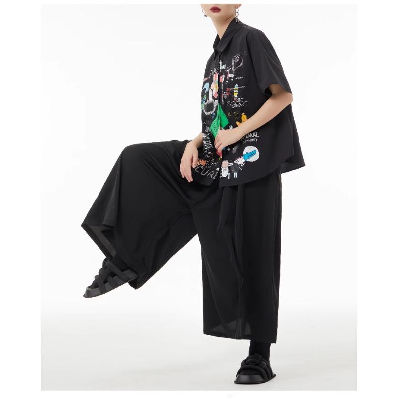 DIMANAF 2024 Plus velikost Nová halenka v letním stylu Vintage Retro design Krátký rukáv Barevný potisk Ležérní košile Ženy Volná košile s potiskem