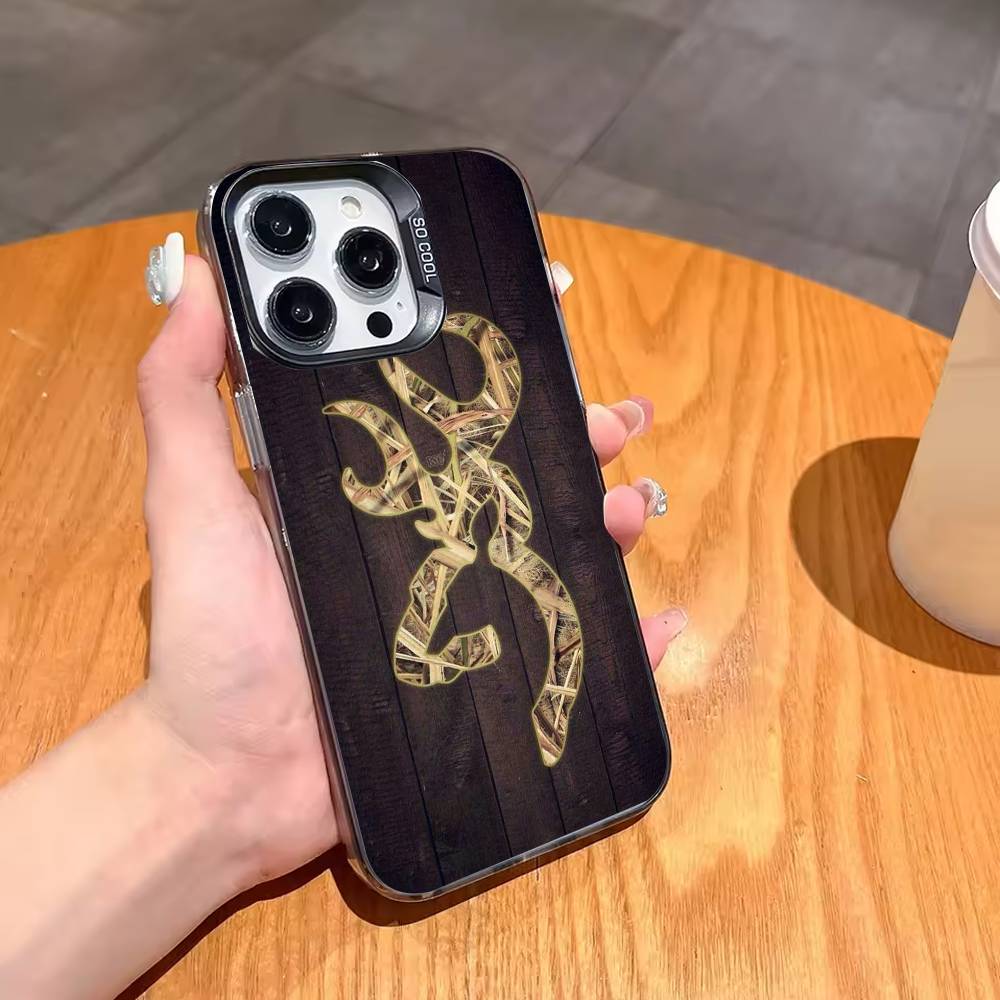 Cool B-BrowningS Huntings DEER Phone Case For iPhone 17,16,15,14,13,12,11 Plus,Pro Max,XS,Colored Silver Plated Inside Cover