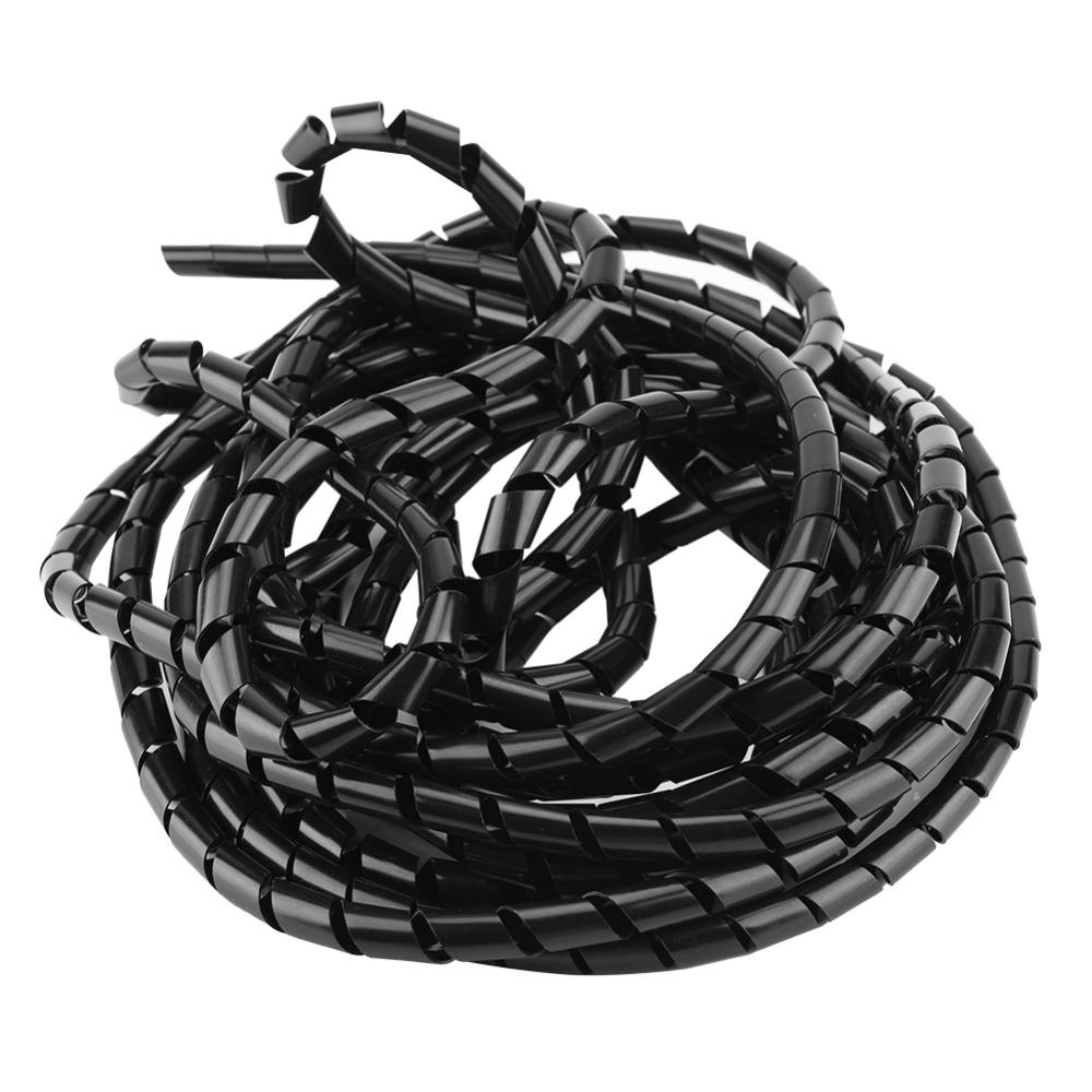 Black Spiral Cable Wrap External Diameter 10mm Wire Management Sleeve Computer Wire