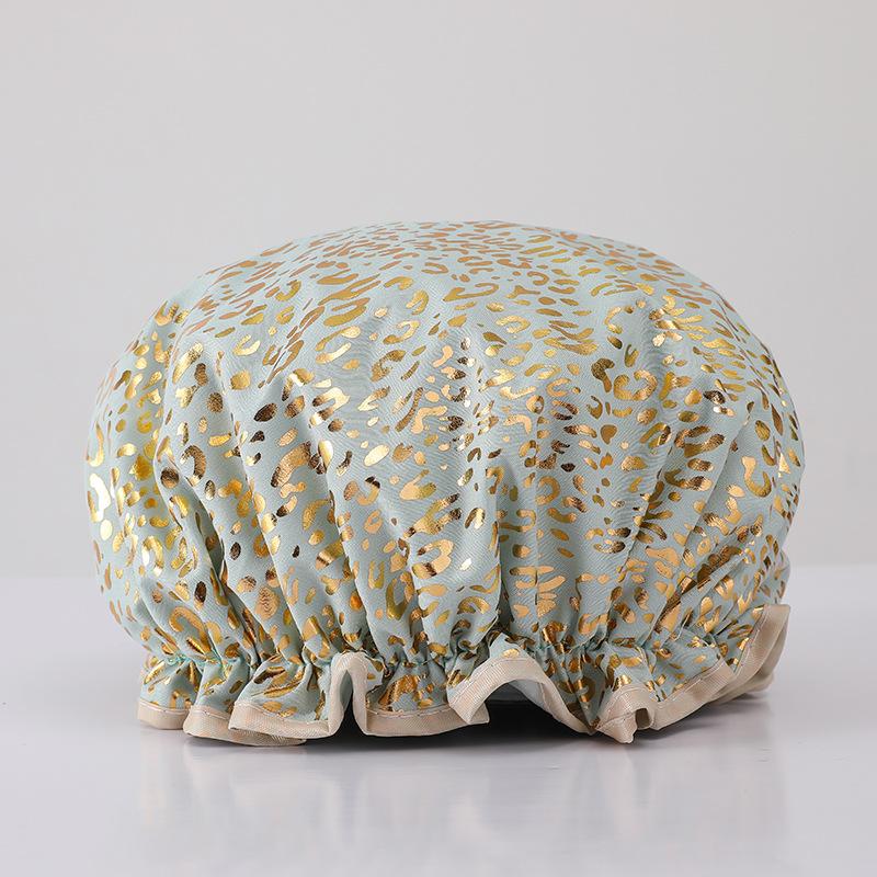 Double-layer Shower Cap  Waterproof Hair Cap  Gold-embossed Printed Polyester-cotton PEVA Shower Cap  Women's Bathing and Bathing Style