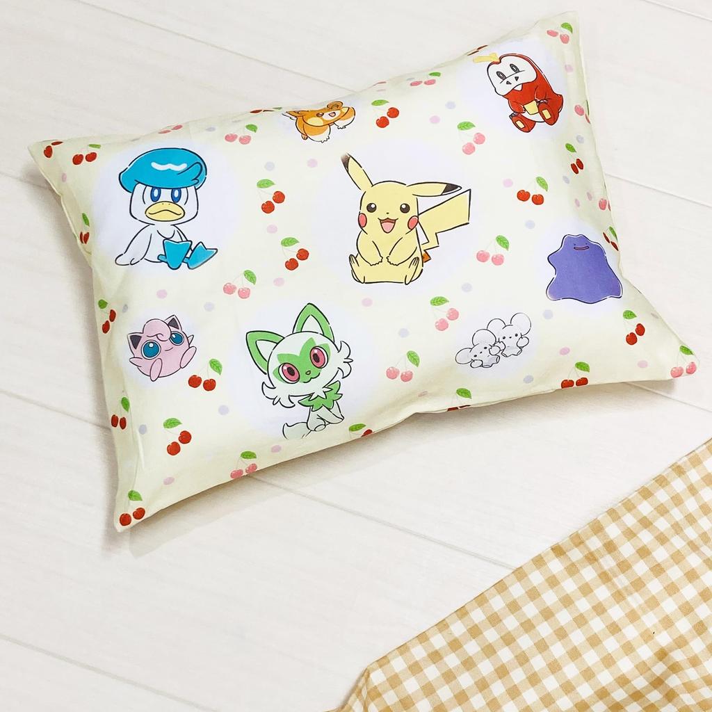 MORIPiLO Pokemon Pikachu and Wacka Cotton Includes Plush Character Morishita Pillows Children's Pillow, Low-Profile, Mouse, Yellow, Approx. 28x39cm,