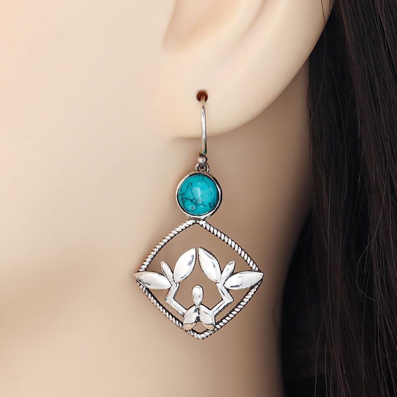 Exquisite Turquoise Flower Pattern Hypoallergenic Earrings Women Girls Jewelry