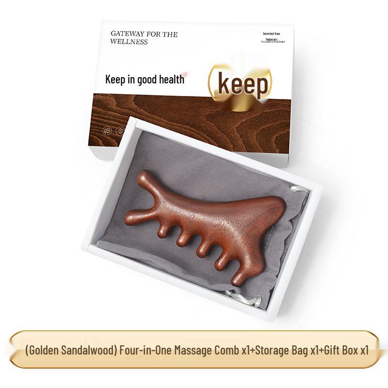 Golden Sandalwood Five-Tooth Meridian Massage Comb