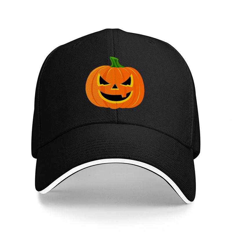 Halloween Pumpkin Jack O Lantern Black Baseball Cap Adjustable Hat for Adults Fun Festival Costume Accessory