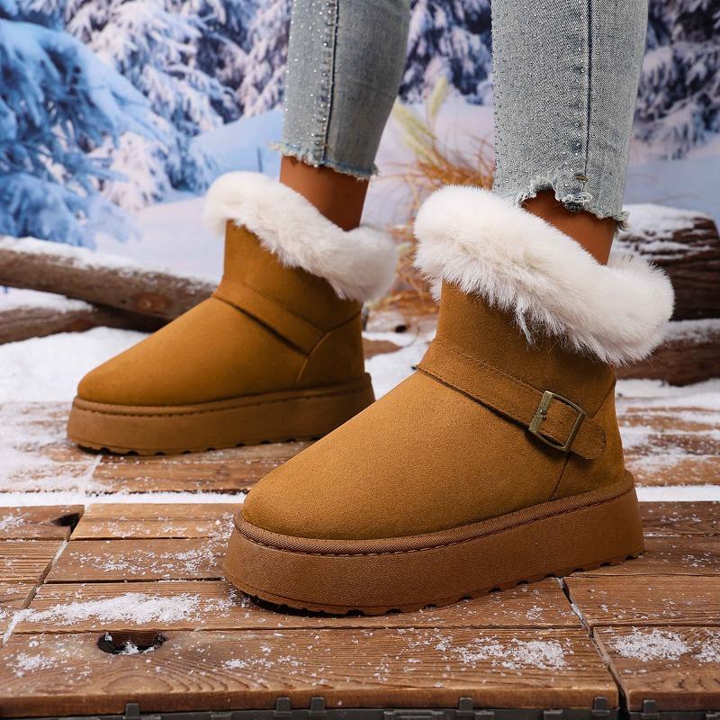 Fashion Winter New Snow Boots Women's Fashion Round Toe Suede Plus Wool Platform Anti-slip Wear-resistant Short-thigh Boots