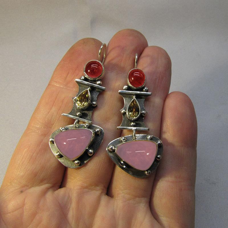 2022 Neue Vintage Orange Blaue Stein Statement Anhänger Ohrringe Damen Party Verlobung Personalisierter Schmuck