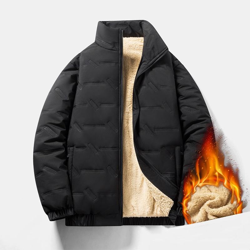 

Осенне-зимняя однотонная плюшевая овечья флисовая куртка из хлопка для людей среднего и пожилого возраста, мужское спортивное пальто больших размеров с воротником-стойкой из хлопка L чёрный