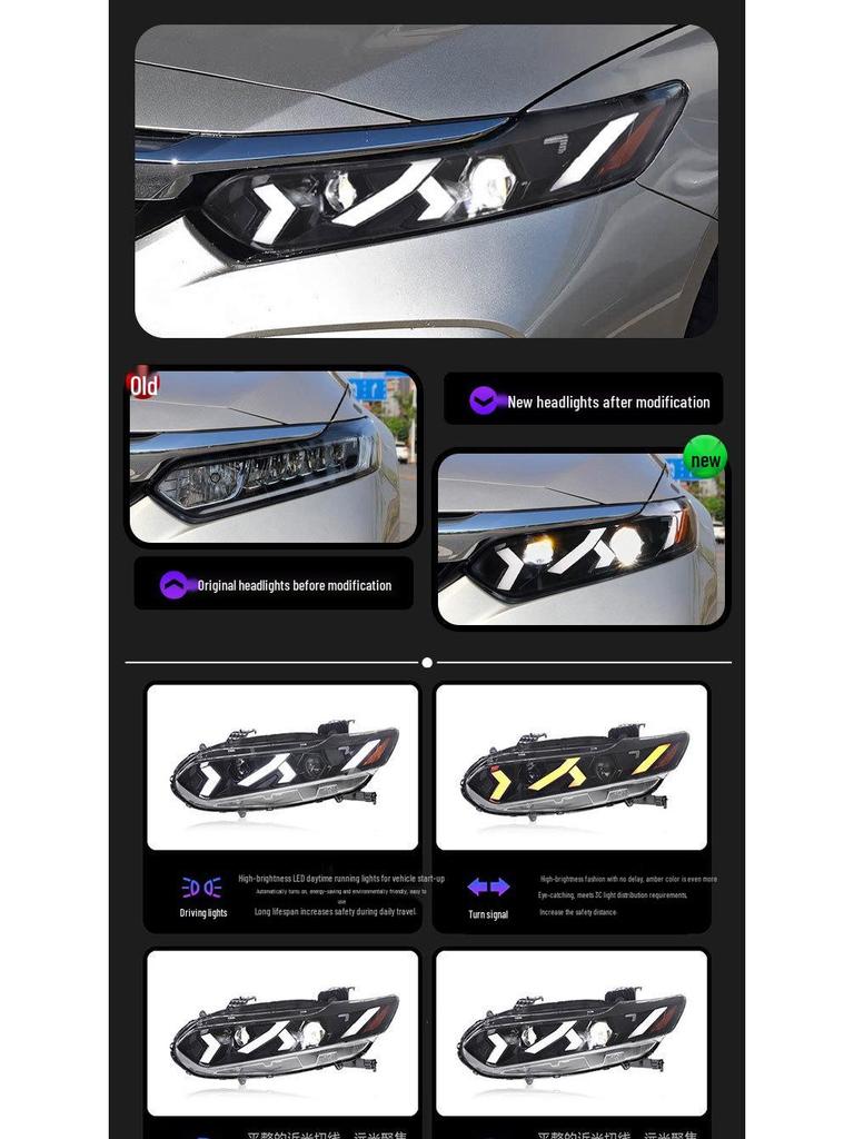 19-22 Honda Inspire Headlight Assembly: Lamborghini-Style LED DRLs & Flowing Turn Signals