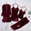 Lässiges Schlafset für Zuhause, intime Dessous, Damen-Pyjama, langärmelig, Spitze, Samt, Homewear-Pyjama