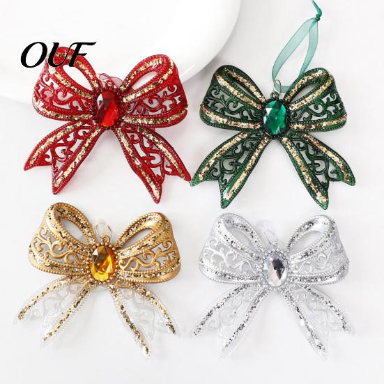 Decorative Bows for Gifts Acrylic Faux Crystal Bow Christmas Ornament, Sparkly Hollow Party Hanging Supplies Knot Decoration Home New Year Decor