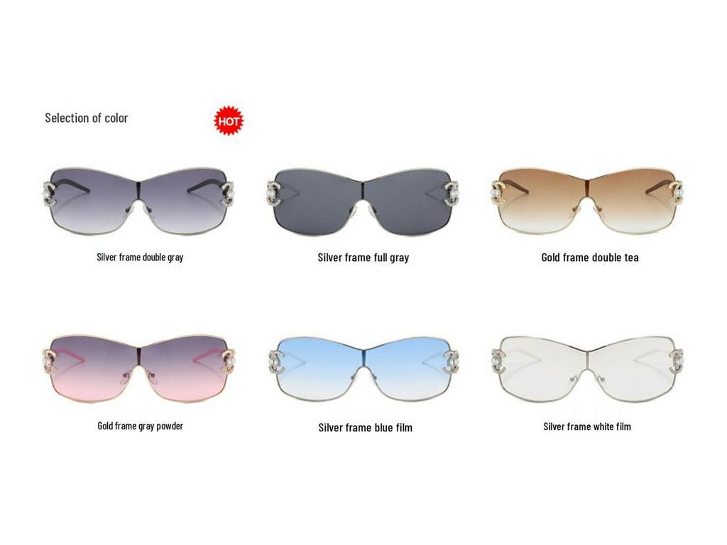 2022 Women's Frameless Rhinestone Fashion Sunglasses, One-Piece Large Frame Design