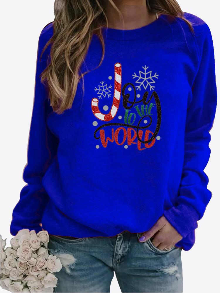 Women's Autumn and Winter Plush Clothing Printed Casual Sportswear Long Sleeved Top T-shirt Women's Round Neck Sweater Pullover