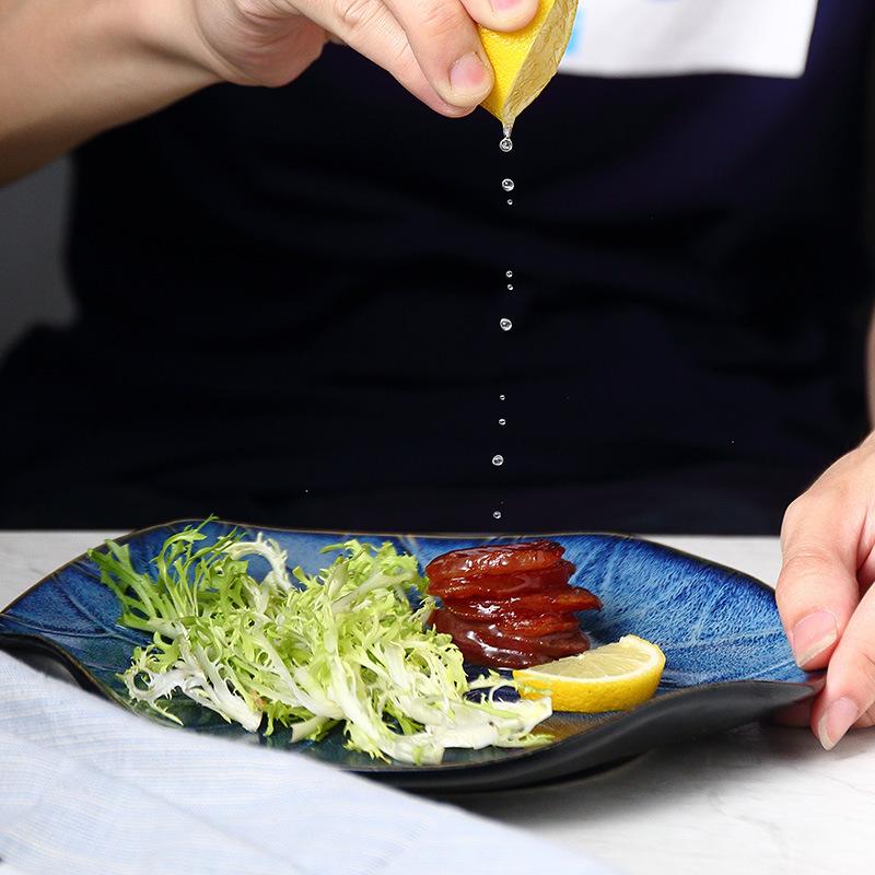 Plato Llano de Cerámica Raku de 8.5"-Diseño Japonés de Hoja de Loto, Bol para Ensalada Apto para Microondas, Vajilla Única Hecha a Mano para Cocina Casera