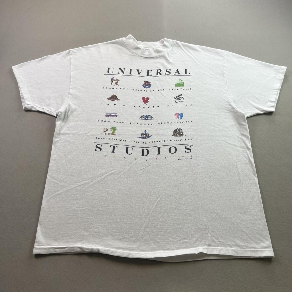 Vintage Universal Studios T-Shirt Mens Large White Movie Expressions Art 90s Unisex T-Shirt