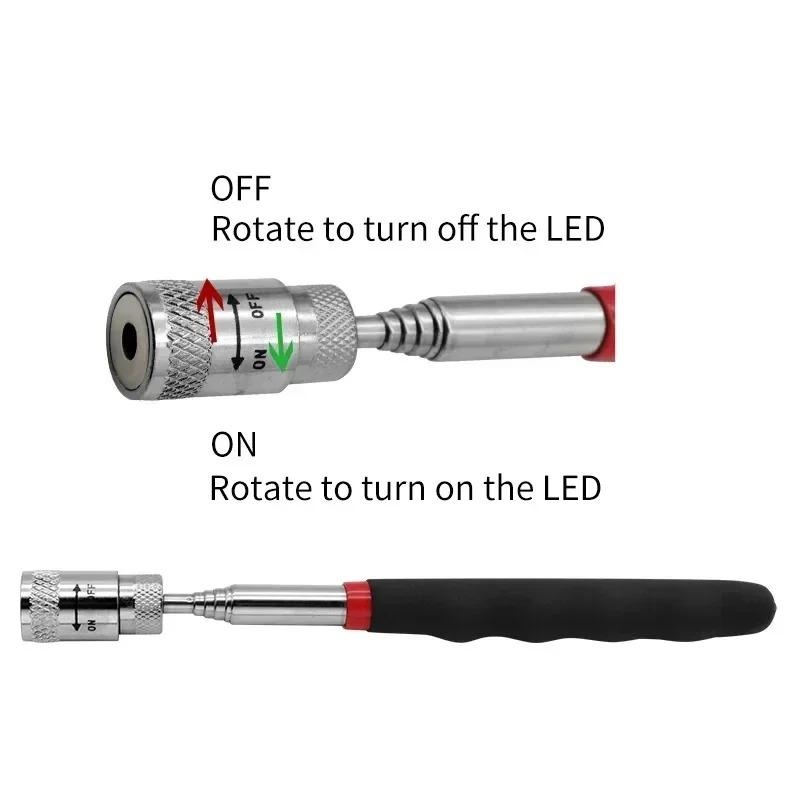 Telescopic Mirror Digital Inner Mirror Inspection Tool Extendable Magnetic Pickup Rod with Light for Screws Nuts Bolts