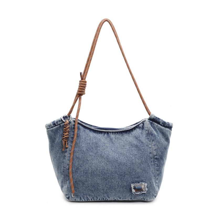 Denim bag women's 2025 new fashion fashion one-shoulder crossbody bag large capacity student commuter tote bag