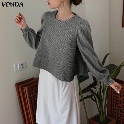 Elegant Women Round Neck Long Sleeve Texture Casual Office Blouse Nonelastic