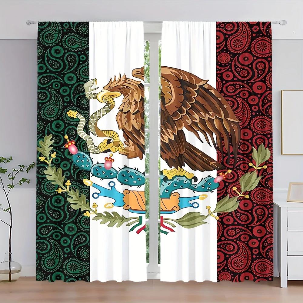 

2 шт. - Мексиканский флаг орел Кактус Богемные шторы с принтом, кулиска, украшение для дома, украшение комнаты 29Wx64L(75x166CM)x2