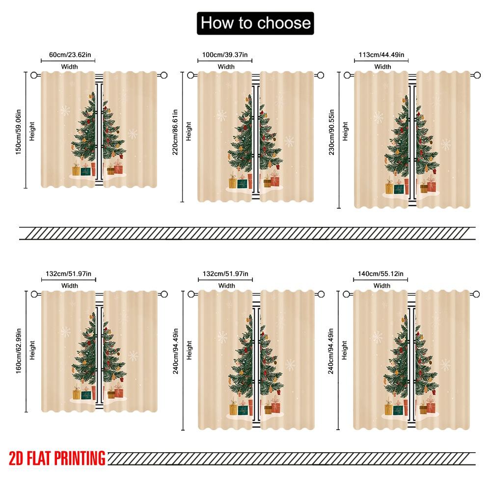 2pcs,2D Plane Printing Minimalist Curtains Christmas Tree_ Gift Box_ Snowflake Versatile 100% Polyester (without Rod) Festive