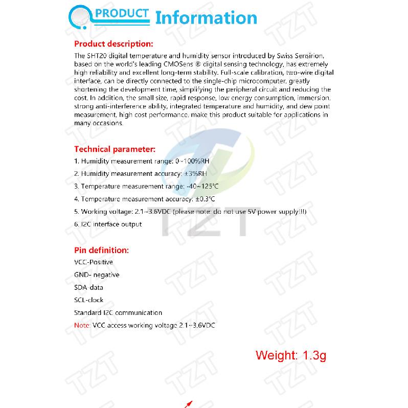 TZT 1/3PCS SHT20 Digital Temperature And Humidity Sensors Module Measurement I2C Communication For Arduino Replacement Sensors2
