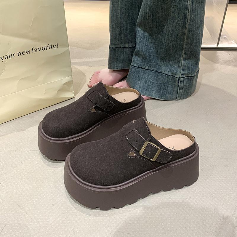 

Height-increasing thick-soled bag head and half slippers for women to wear new spring small one-pedal shoes 35 коричневый