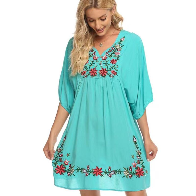 

Лидер продаж, винтажная блузка с пышными рукавами в стиле 70-х годов в этническом стиле с цветочной вышивкой в ​​стиле хиппи в стиле бохо, ПЛАТЬЕ, ТОП одного размера One Size зелёный