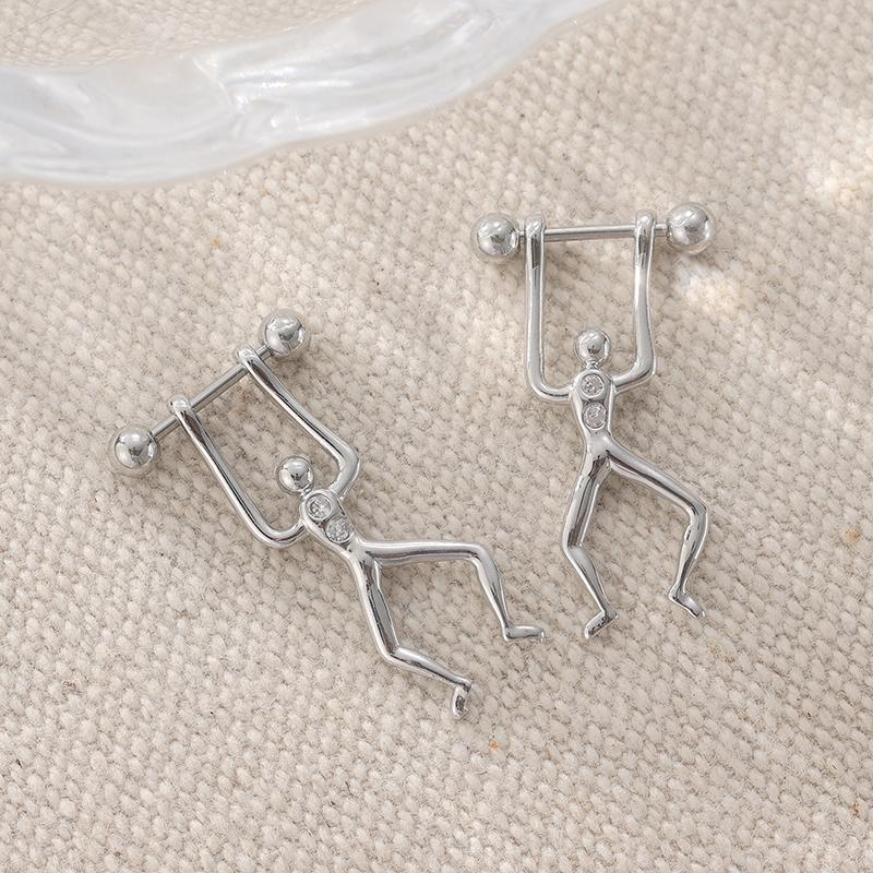 Ethnic Silver Color Ear Cuffs Women's Metal Hand Carving Human Weightlifting Pattern 5