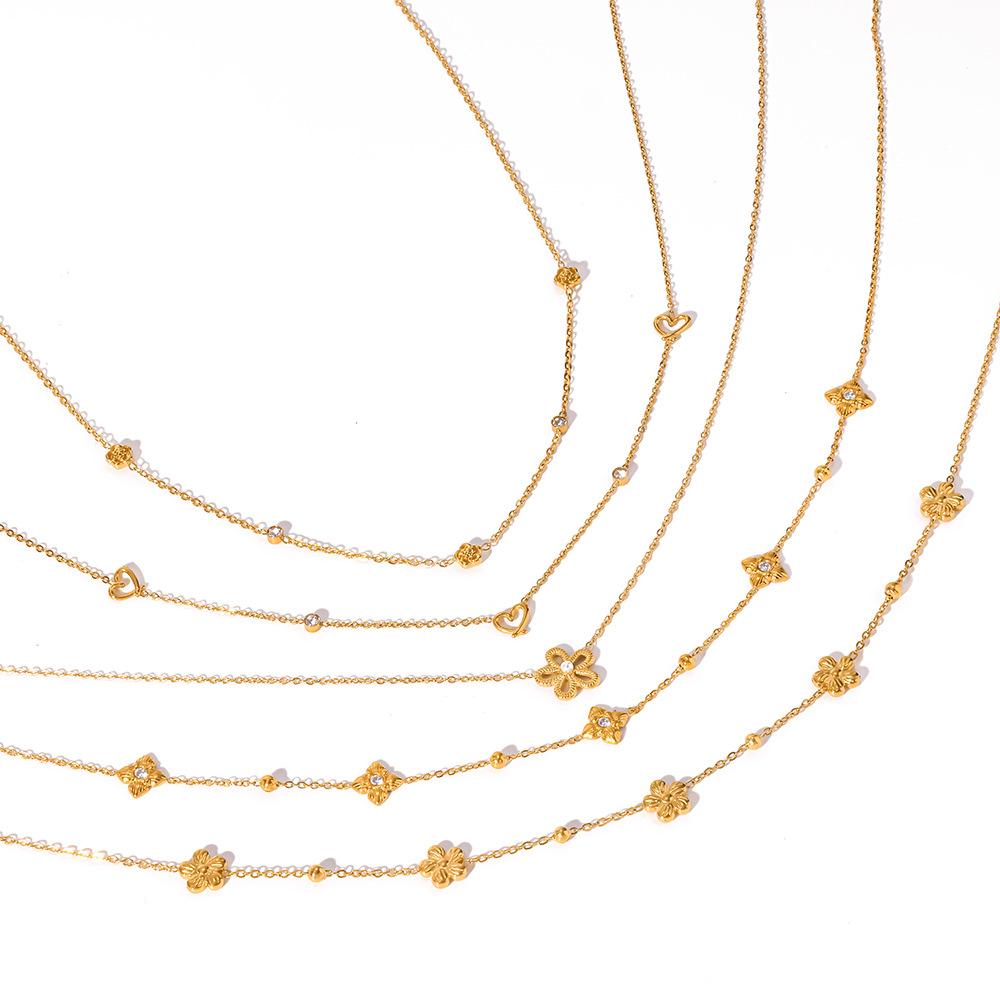 Ins Diamond-set Fashion Light Luxury Love Four-leaf Flower Petal Necklace Stainless Steel-plated 18k Gold Waterproof Jewelry