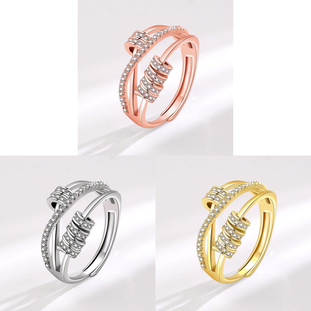Geometric Openended Zircon Ring With Rotating Circle For Womens Fashion Accessories