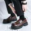 Spring Men's Casual Thick Soled Brown Leather Loafers Shoes Mens Slip-on Outdoor Round Toe Shoe